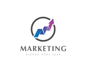 circle Abstract M initial arrow up marketing logo symbol design illustration