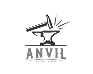 hammer anvil art blacksmith logo symbol design illustration