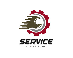 Circle Quick service machine gear auto car symbol logo design illustration