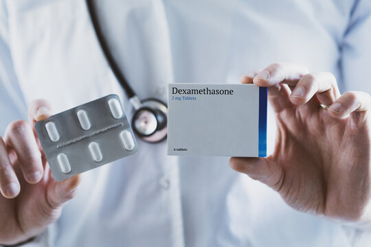 Doctor holding Dexamethasone steroid drug