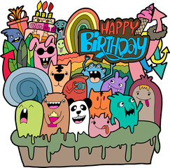 Obraz premium Doodle Monster Come to bless on the birthday