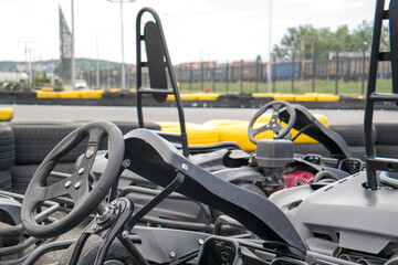 steering wheel and interior of the go kart