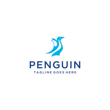 Illustration of cute cartoon penguin  logo design sign template.