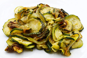 Cooked Zucchini isolated on white background. Studio shot