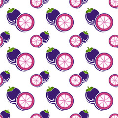 Seamless pattern mangosteen fruit, vector illustration.