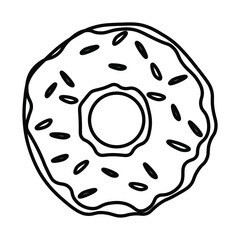 Donut with icing. Coloring book for children and adults. Hand drawn antistress coloring book. Vector outline illustration. Design for wallpaper, wrapping, print.