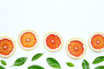High vitamin C. Juicy grapefruit slices on white.