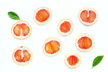 High vitamin C. Juicy grapefruit slices on white.
