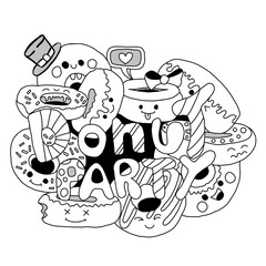 coloring book for children and adults, with the illustrated text “Donut Party”