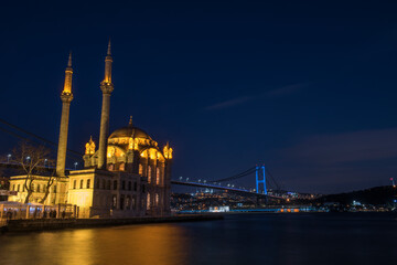 Ortakoy Mosque and Bosphorus Bridge in Istanbul.