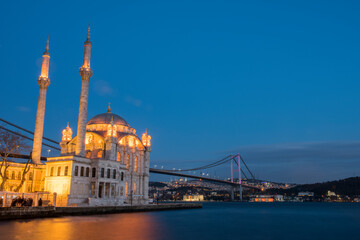Ortakoy Mosque and Bosphorus Bridge in Istanbul.