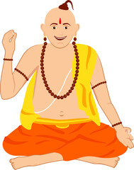 Attractive and creative flat 2d design of  Indian pandit character in a very professional style.