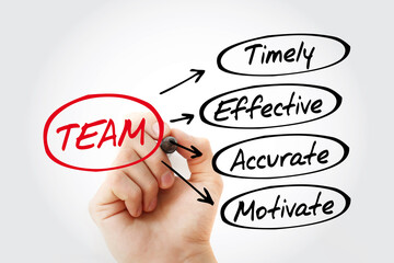 TEAM - Timely, Effective, Accurate, Motivate acronym, business concept background