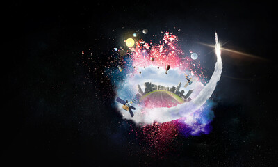 Space exploration concept . Mixed media
