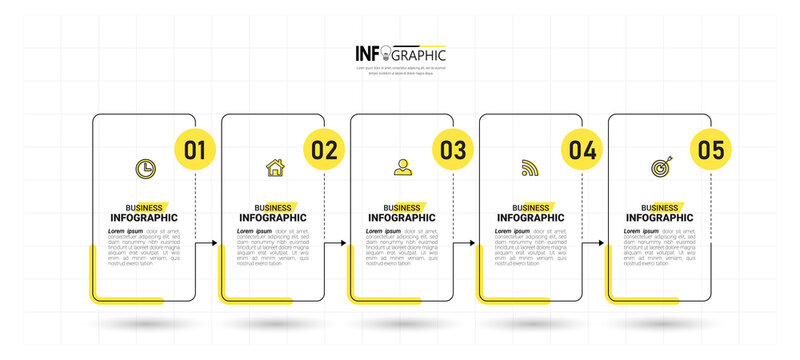 Timeline Infographics design template, linear concept with 5 steps	
