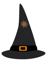 Fototapeta premium Halloween vector illustration Witch hat with spiderweb on white background.