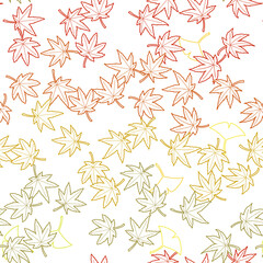 鮮やかな秋を彩るカラフルな線画の紅葉と銀杏のシームレスリピート背景素材