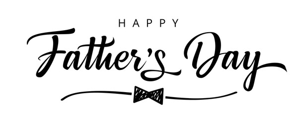Happy Fathers Day bow tie typography banner. Father's day sale promotion calligraphy poster with doodle necktie and divider sketch line. Vector illustration - obrazy, fototapety, plakaty