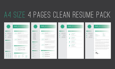 Resume, Olive 4 Pages Resume Pack, Minimalist CV Template, Resume, Reference, Cover Latter.