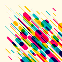 Abstract style pattern with composition of rounded objects and lines in color. Vector illustration.