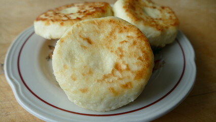 cheese cakes made with cottage cheese are on the plate