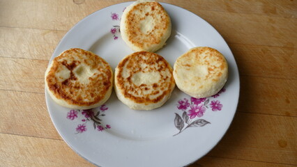 cheese cakes made with cottage cheese are on the plate