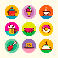 Colorful food icons set. Vector illustration.
