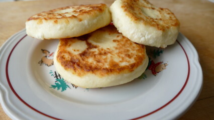 cheese cakes made with cottage cheese are on the plate