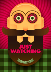 Conceptual illustration of a comic guy with spooky eyes. Vector illustration.
