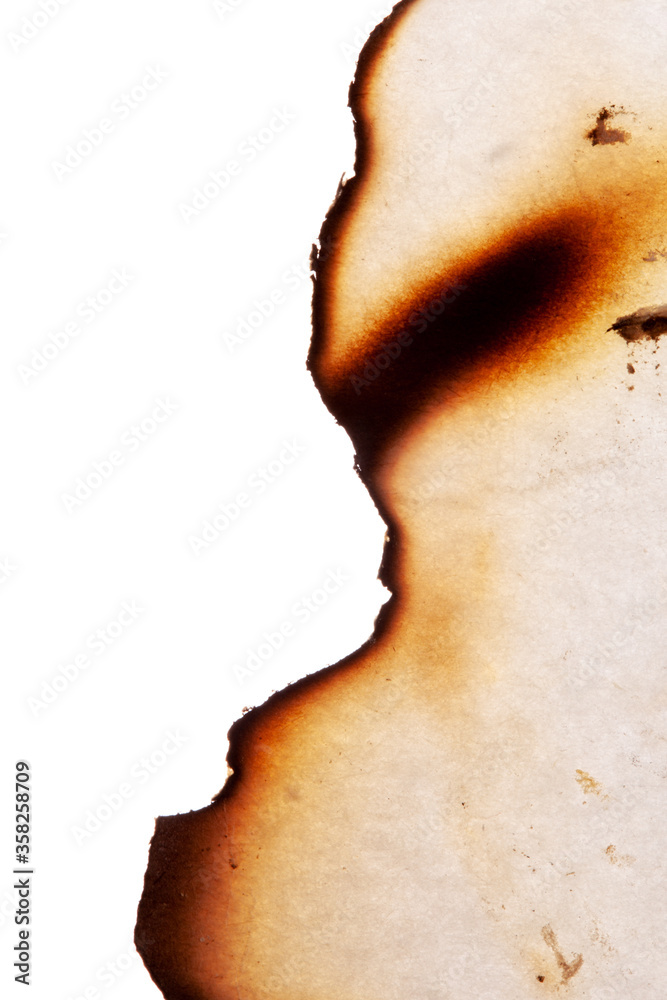 Poster burnt paper edges isolated on white background. template for design