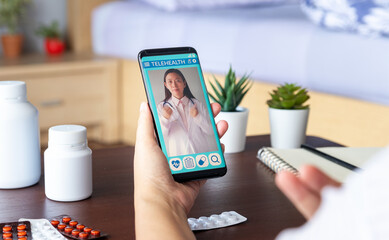 deaf mute patient use video conference, make online consultation by sign language with doctor on...