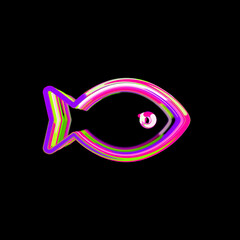 Symbol fish from multi-colored circles and stripes. UFO Green, Purple, Pink