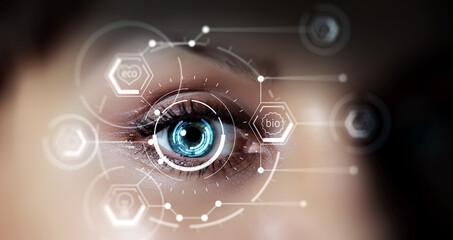 Close up of woman eye in process of scanning