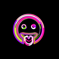 Obraz premium Symbol grin tongue from multi-colored circles and stripes. UFO Green, Purple, Pink