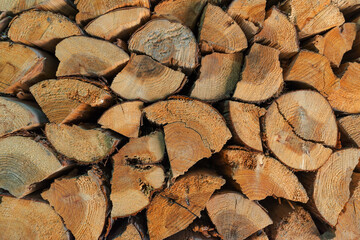 Pile of firewood stacked.
