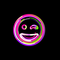Symbol grin wink from multi-colored circles and stripes. UFO Green, Purple, Pink