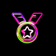 Symbol medal from multi-colored circles and stripes. UFO Green, Purple, Pink