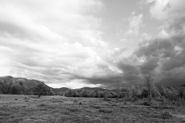 Cloud-covered meadow landscapes in Bavaria