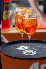 Aperol spritzes on platter