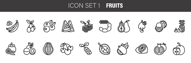 Set vector line icons in flat design Fruit with elements for mobile concepts and web apps. Collection modern infographic logo and pictogram.