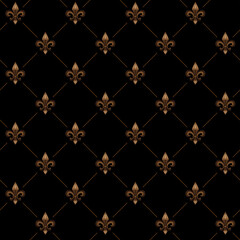 Black Fleur De Lis luxury pattern. Royal ornamental seamless background.