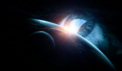 Human eye and space. Elements of this image furnished by NASA.