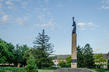 Obraz premium Novi Sad, Serbia - May 31. 2020: Monument in front of the Serbian Orthodox Church in Srbobran 