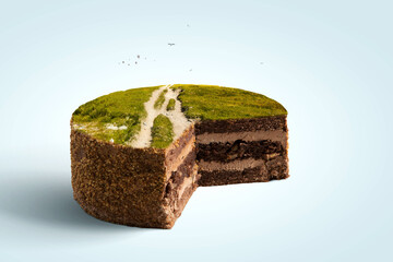 Green landscape on top of cake