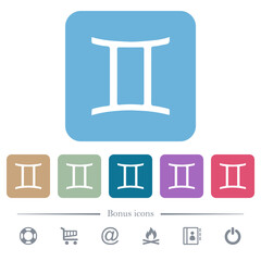 Gemini zodiac symbol flat icons on color rounded square backgrounds