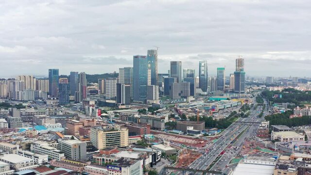 New development area with office buildings  in Guangzhou on a cloudy overcast day, Guangdong, China