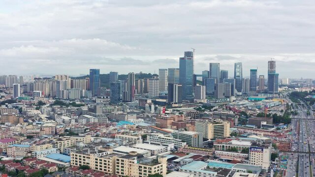 New development area with office buildings  in Guangzhou on a cloudy overcast day, Guangdong, China