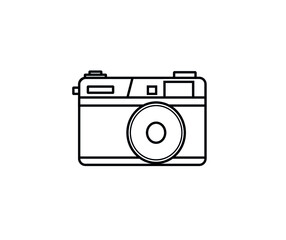 Retro-camera. Coloring book for children and adults. Hand drawn antistress coloring book. Vector outline illustration. Design for wallpaper, wrapping, print. Icon for photo salons.