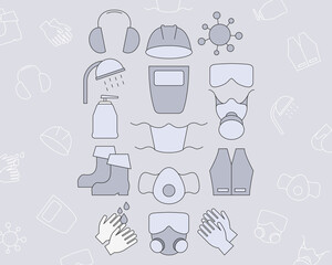 Hygiene protection Icons set - Vector color symbols and outline of medical and sanitary safety for the site or interface