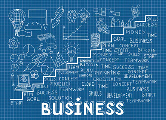 Business doodles Sketch set: infographics elements isolated, vector shapes. It include lots of icons included graphs, stats, devices, concepts, money. Vector doodle illustration. Blueprint wallpapers